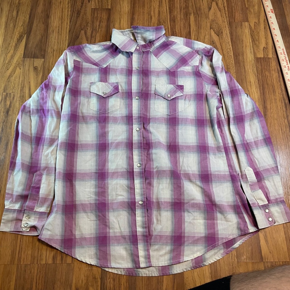 Wrangler Western Snap Shirt Womens Large Purple Plaid Long Sleeve Cotton Blend